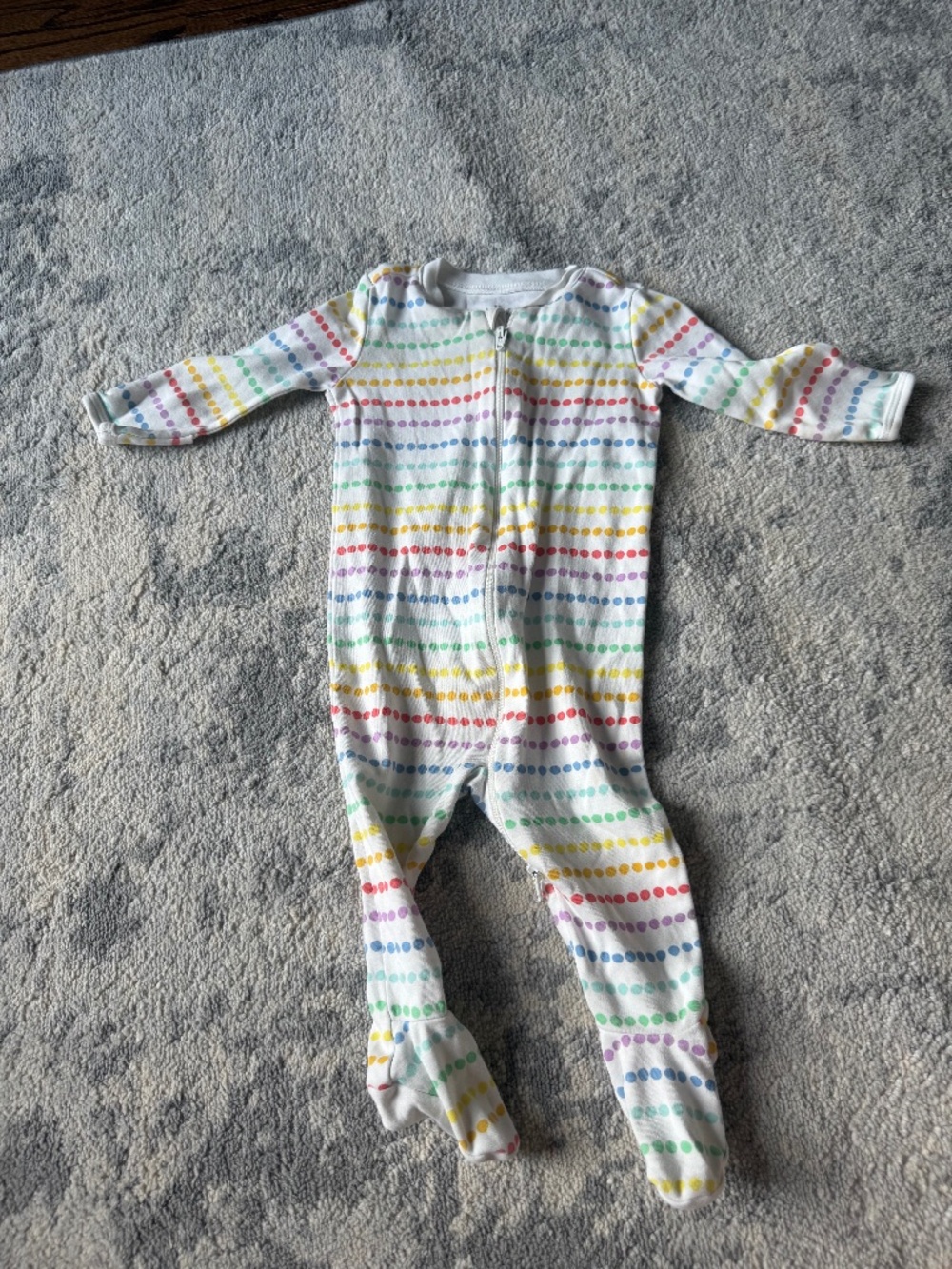 Primary Footie Pajamas, rainbow polka dots, 3-6 months